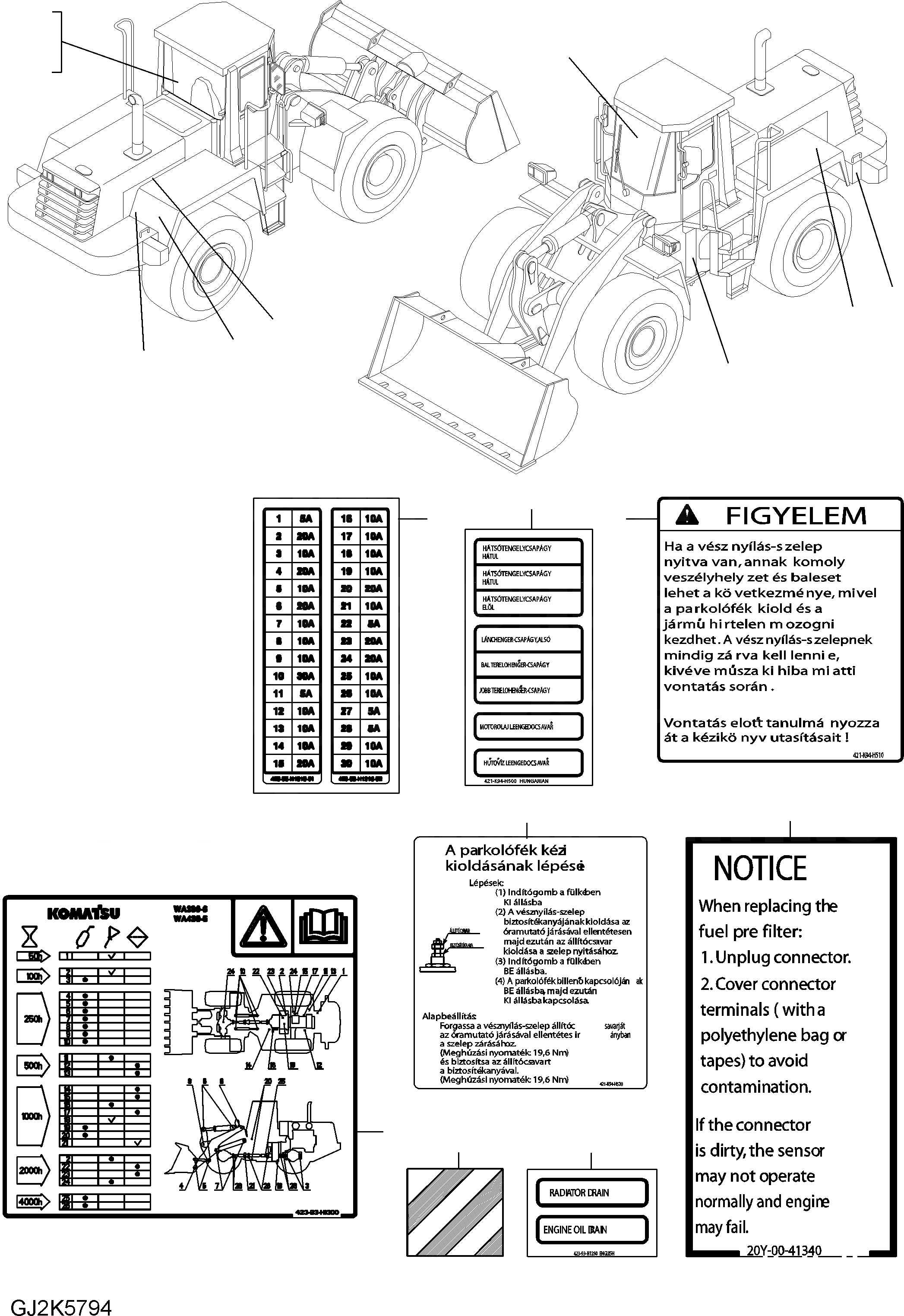 Схема запчастей Komatsu WA380-6 - ТАБЛИЧКИ (HUNGARIAN) U МАРКИРОВКА