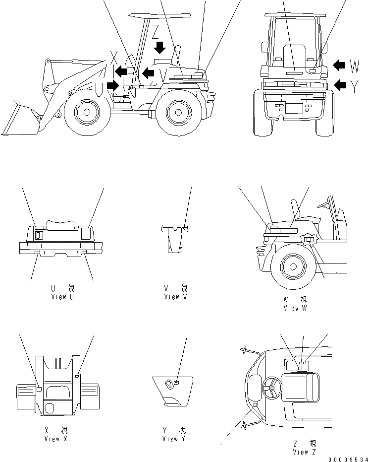 Схема запчастей Komatsu WA40-3 - МАРКИРОВКА (С НАВЕСОМ) (АНГЛ.)(№-) МАРКИРОВКА