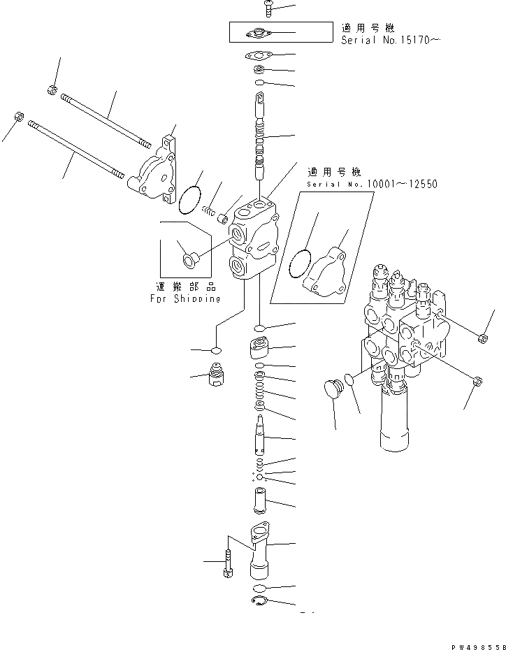 Схема запчастей Komatsu WA40-3 - 3-Х СЕКЦИОНН. КОНТРОЛЬН. КЛАПАН (/) ОСНОВН. КОМПОНЕНТЫ И РЕМКОМПЛЕКТЫ
