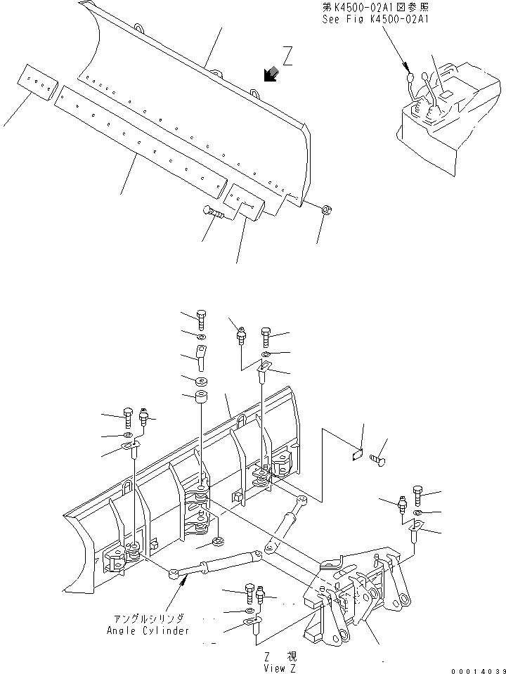 Схема запчастей Komatsu WA40-3-CB - PITCH И ANGLE SNOW PНИЗ. ЛИНИЯ (DOZER ЛИНИЯ) РАБОЧЕЕ ОБОРУДОВАНИЕ