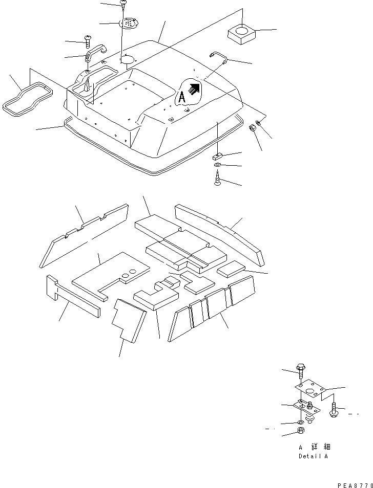 Схема запчастей Komatsu WA40-3-X - КАПОТ (С ДОПОЛН. ОБОГРЕВАТ)(№-8999) ЧАСТИ КОРПУСА