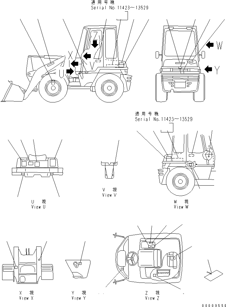 Схема запчастей Komatsu WA40-3-X - МАРКИРОВКА (С КАБИНОЙ) (ЯПОН.)(№-9) МАРКИРОВКА