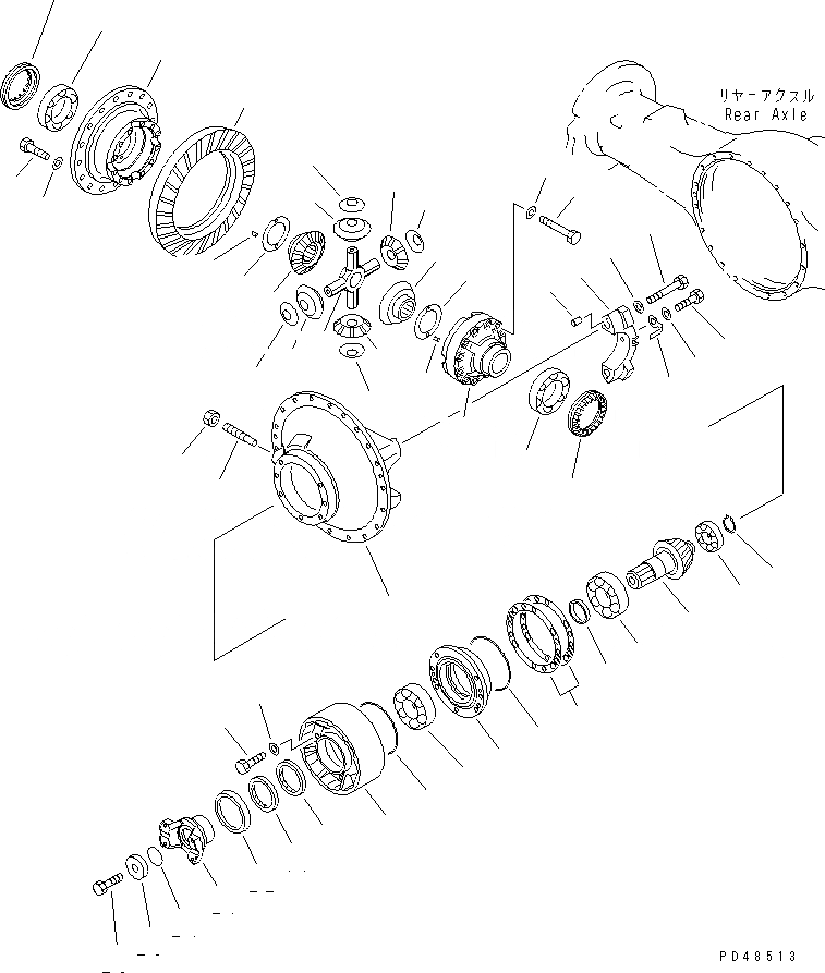 Схема запчастей Komatsu WA400-3-X - ЗАДНИЙ ДИФФЕРЕНЦИАЛ(№-) ВЕДУЩ. ВАЛ¤ ДИФФЕРЕНЦ. И КОЛЕСА