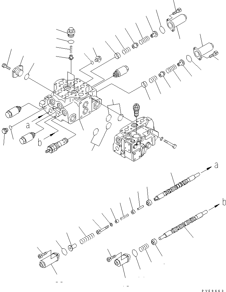 Схема запчастей Komatsu WA400-3-X - УПРАВЛЯЮЩ. КЛАПАН (3-Х СЕКЦИОНН.) (/)(№-) УПРАВЛ-Е РАБОЧИМ ОБОРУДОВАНИЕМ