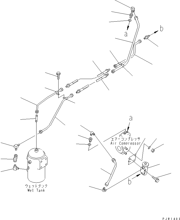 Схема запчастей Komatsu WA400-1 - ВОЗДУХОВОД (КОМПРЕССОР - WET БАК)(№-) ВЕДУЩ. ВАЛ¤ ДИФФЕРЕНЦ. И КОЛЕСА