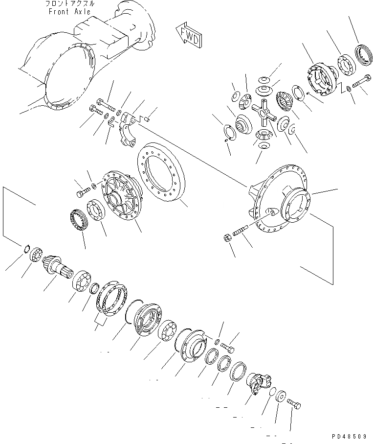 Схема запчастей Komatsu WA400-3A-S - ПЕРЕДНИЙ ДИФФЕРЕНЦИАЛ(№-) ВЕДУЩ. ВАЛ¤ ДИФФЕРЕНЦ. И КОЛЕСА