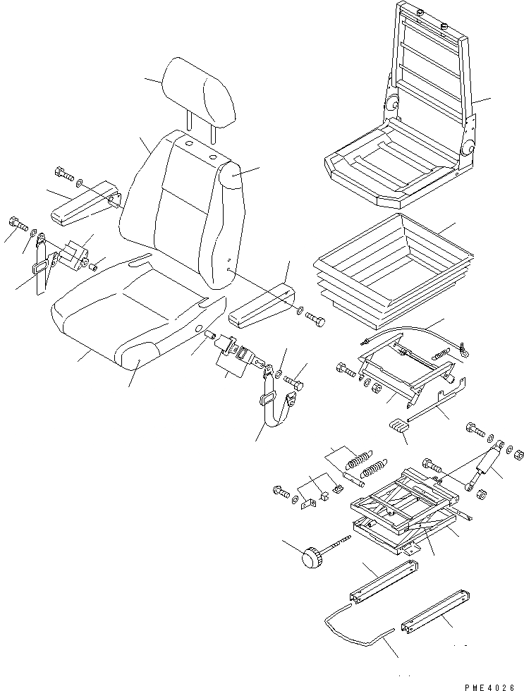 Схема запчастей Komatsu WA400-3A-S - СИДЕНЬЕ ОПЕРАТОРА (DELUXE С ВОЗД. ПОДВЕСКОЙ) (ВНУТР. ЧАСТИ)(№-) РАМА И ЧАСТИ КОРПУСА