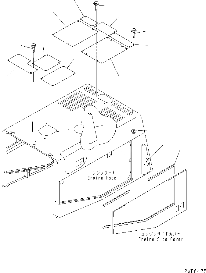 Схема запчастей Komatsu WA400-3A-SN - КАПОТ (УПЛОТНЕНИЯ И ПЛАСТИНЫ) (С SNOW ЗАЩИТА) ЧАСТИ КОРПУСА