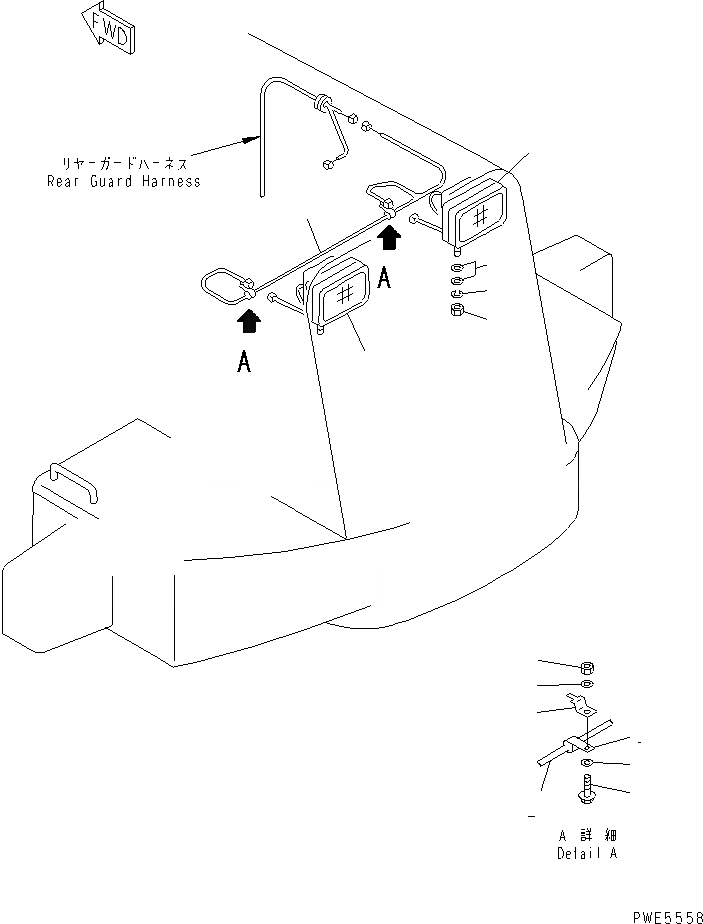 Схема запчастей Komatsu WA400-3A-SN - ЗАЩИТА РАДИАТОРА (ЗАДНЯЯ ФАРА И ЭЛЕКТРОПРОВОДКА) ЧАСТИ КОРПУСА