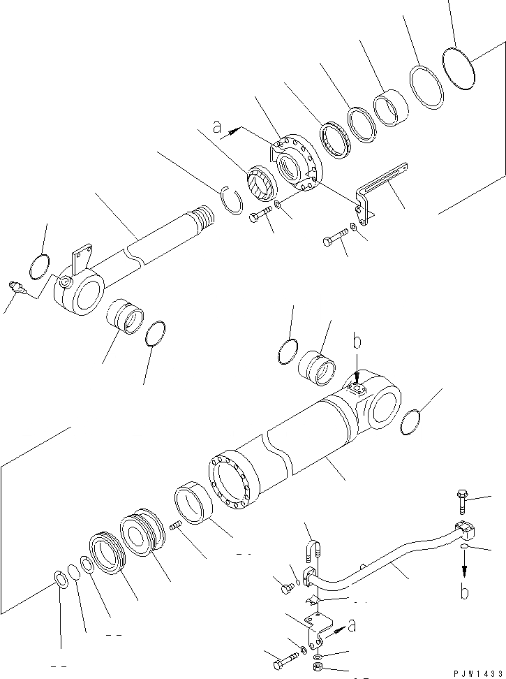 Схема запчастей Komatsu WA400-5 - ЦИЛИНДР КОВША (ВНУТР. ЧАСТИ) ОСНОВН. КОМПОНЕНТЫ И РЕМКОМПЛЕКТЫ