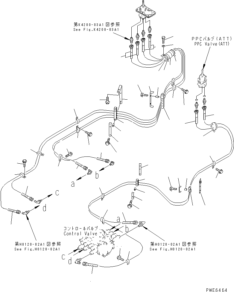 Схема запчастей Komatsu WA400-3A - ГИДРОЛИНИЯ (P.P.C. КЛАПАН ГЛАВН. ЛИНИЯ) (С 3-Х СЕКЦ. КОНТР. КЛАПАНОМ) ГИДРАВЛИКА