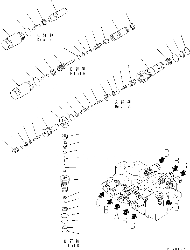 Схема запчастей Komatsu WA400-3-H - УПРАВЛЯЮЩ. КЛАПАН (4-Х СЕКЦИОНН.) (/) ОСНОВН. КОМПОНЕНТЫ И РЕМКОМПЛЕКТЫ