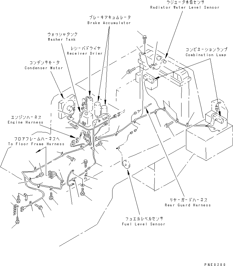 Схема запчастей Komatsu WA420-3 - ЭЛЕКТРИКА ЗАДН. РАМА(№-) КОМПОНЕНТЫ ДВИГАТЕЛЯ И ЭЛЕКТРИКА