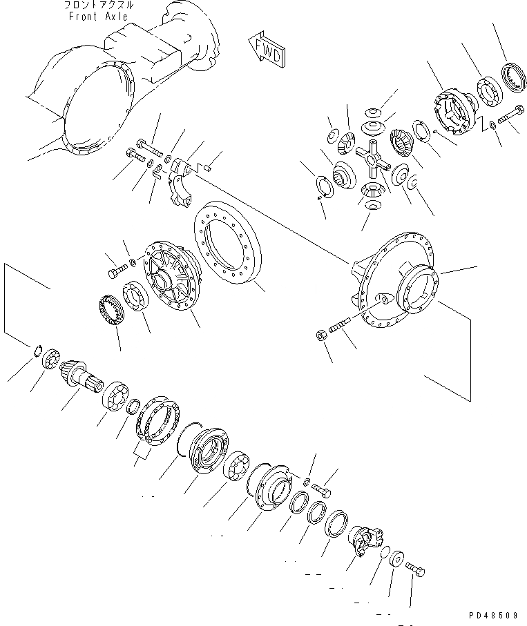 Схема запчастей Komatsu WA420-3 - ПЕРЕДНИЙ ДИФФЕРЕНЦИАЛ(№-) ВЕДУЩ. ВАЛ¤ ДИФФЕРЕНЦ. И КОЛЕСА