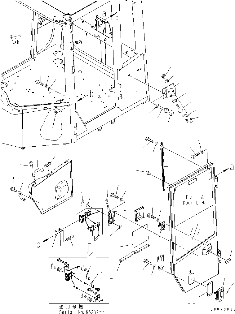 Схема запчастей Komatsu WA430-6 - КАБИНА ROPS (ДВЕРЬ ЛЕВ.) (/)(№-) КАБИНА ОПЕРАТОРА И СИСТЕМА УПРАВЛЕНИЯ