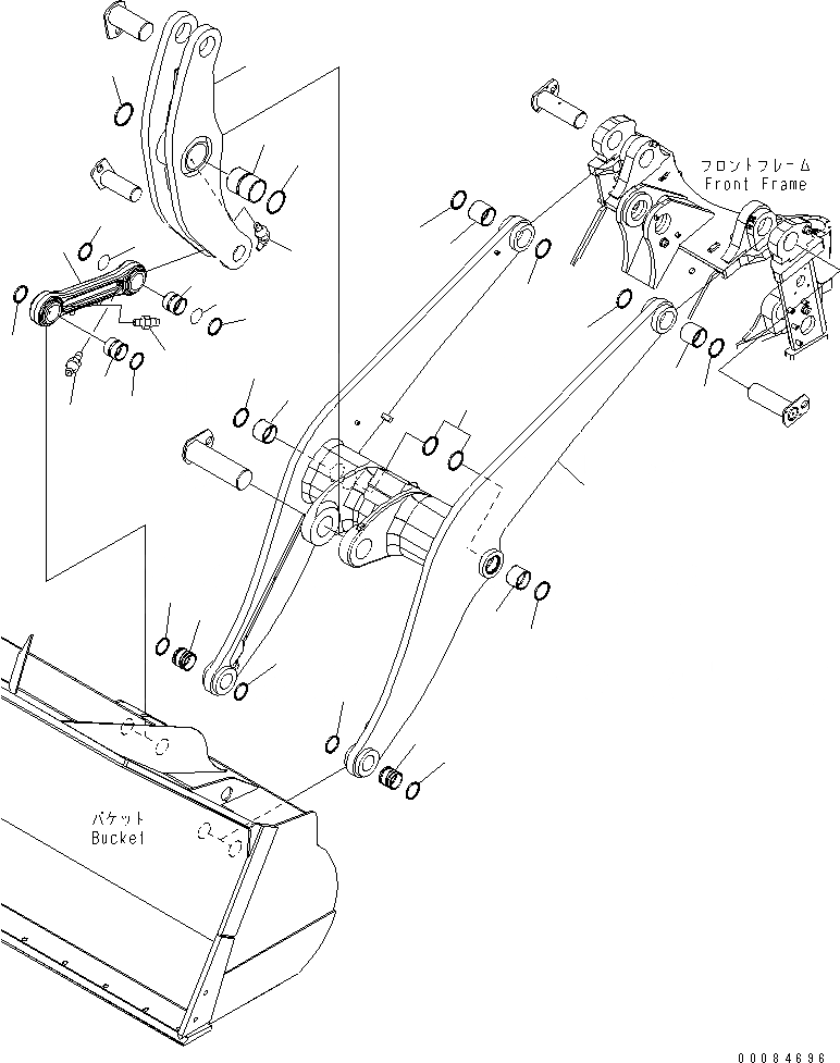 Схема запчастей Komatsu WA430-5 - РУКОЯТЬ И BELL CRANK (ДЛЯ АВТОМАТИЧ. СМАЗ.) РАБОЧЕЕ ОБОРУДОВАНИЕ