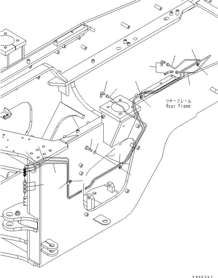 Схема запчастей Komatsu WA430-5 - УДАЛЕННАЯ СМАЗКА (ЗАДН. ТРУБКА) ОСНОВНАЯ РАМА И ЕЕ ЧАСТИ