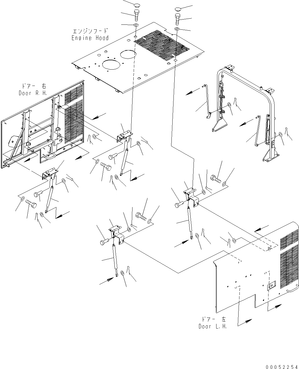 Схема запчастей Komatsu WA430-6E0 - КАПОТ (ДВЕРЬ) (GAS SPRING) (ДЛЯ ПОЛН. КРЫЛО) M ЧАСТИ КОРПУСА