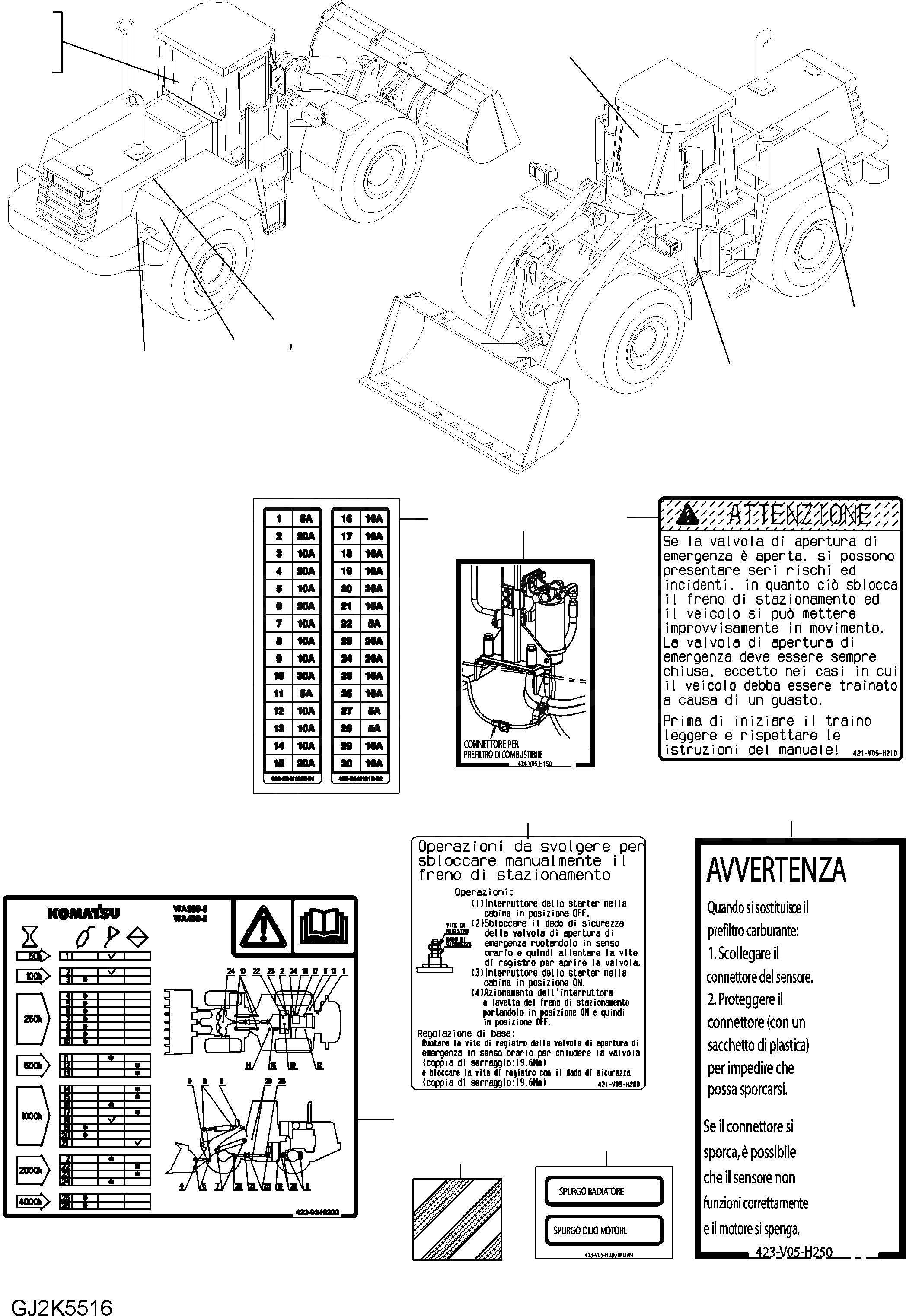 Схема запчастей Komatsu WA430-6E0 - ТАБЛИЧКИ (ИТАЛИЯ) U МАРКИРОВКА