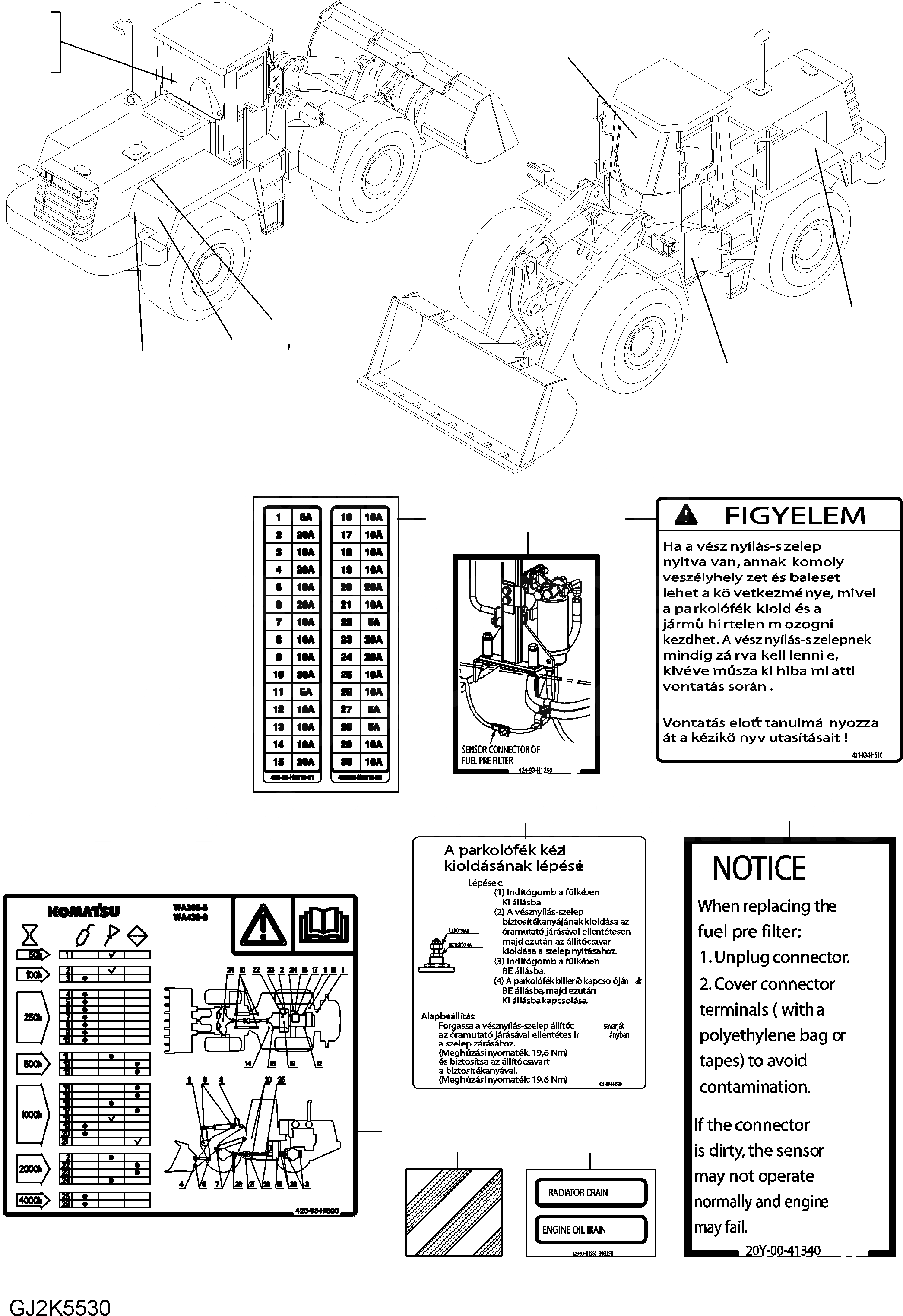 Схема запчастей Komatsu WA430-6E0 - ТАБЛИЧКИ (HUNGARIAN) U МАРКИРОВКА