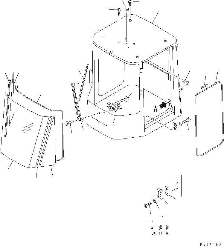 Схема запчастей Komatsu WA450-3A-S - КАБИНА (/9) (ПЕРЕДН. ОКНА)(№-) РАМА И ЧАСТИ КОРПУСА