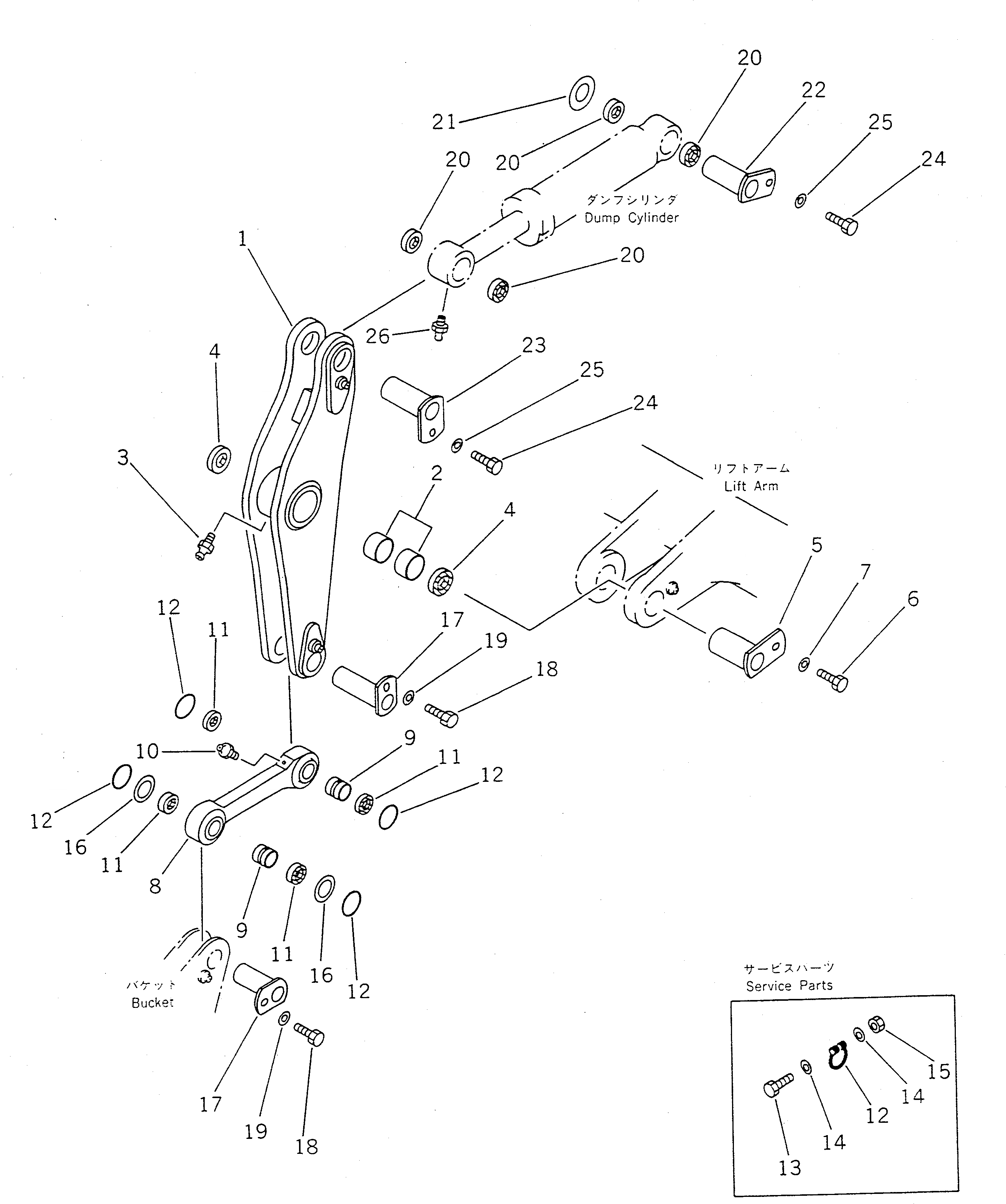 Схема запчастей Komatsu WA450-1 - КОЛЕНЧАТЫЙ РЫЧАГ РАБОЧЕЕ ОБОРУДОВАНИЕ