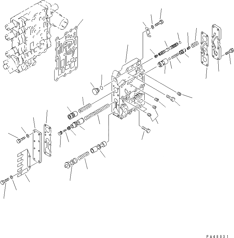 Схема запчастей Komatsu WA450-3 - КЛАПАН УПРАВЛЕНИЯ ТРАНСМИССИЕЙ (/) (ВЕРХНИЙ КЛАПАН) СИЛОВАЯ ПЕРЕДАЧА