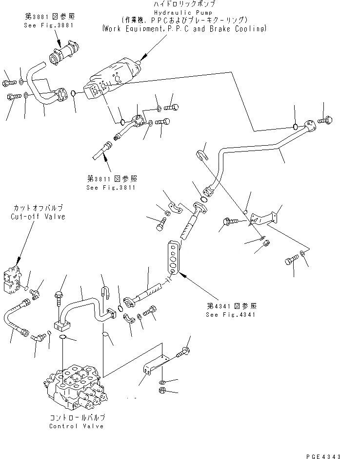 Схема запчастей Komatsu WA450-3 - ГИДРОЛИНИЯ (ЛИНИЯ ПОДАЧИ) УПРАВЛ-Е РАБОЧИМ ОБОРУДОВАНИЕМ