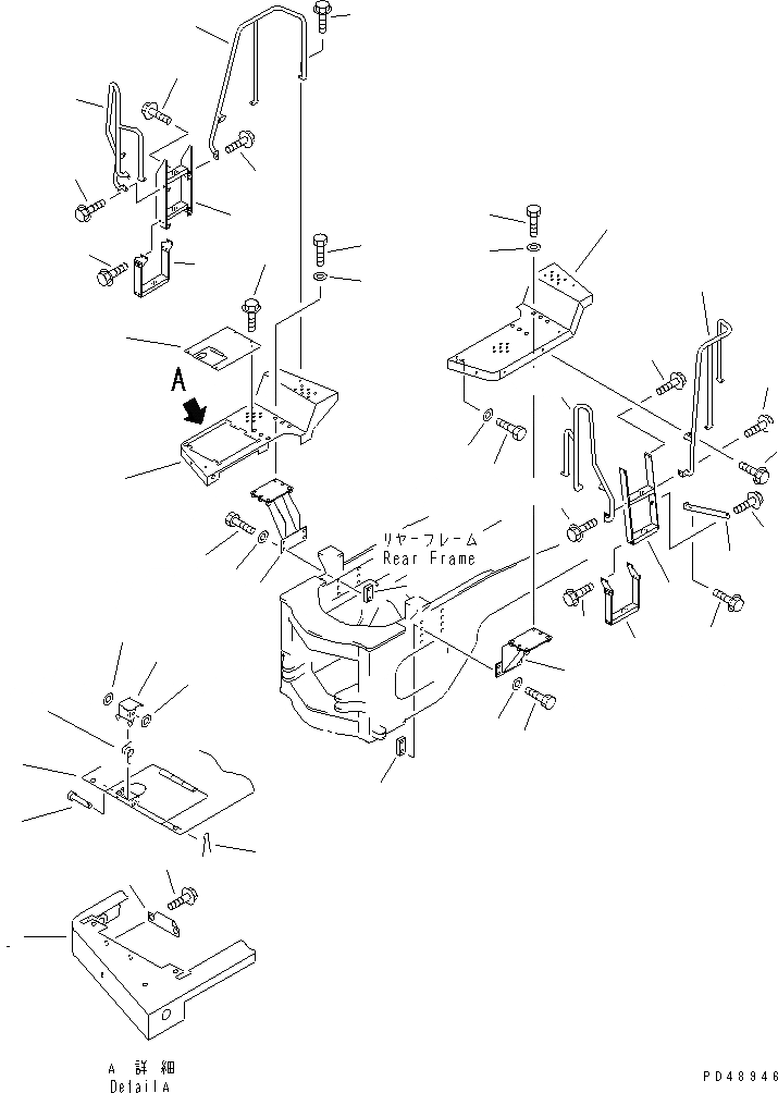Схема запчастей Komatsu WA450-3A-ST - ЗАДН. КРЫЛО И ЛЕСТНИЦА (ТУННЕЛЬН. СПЕЦ-Я.)(№-) РАМА И ЧАСТИ КОРПУСА