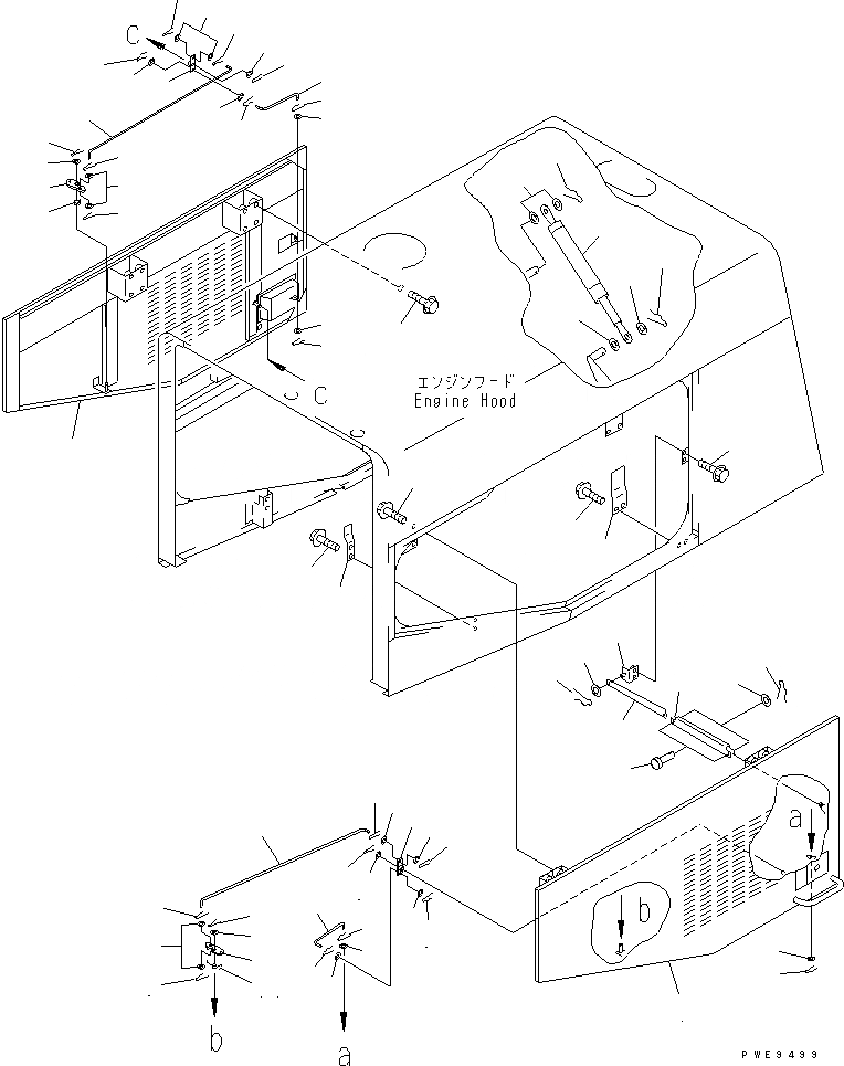 Схема запчастей Komatsu WA450-3 - ДВЕРЦЫ КАПОТА(№-) ЧАСТИ КОРПУСА