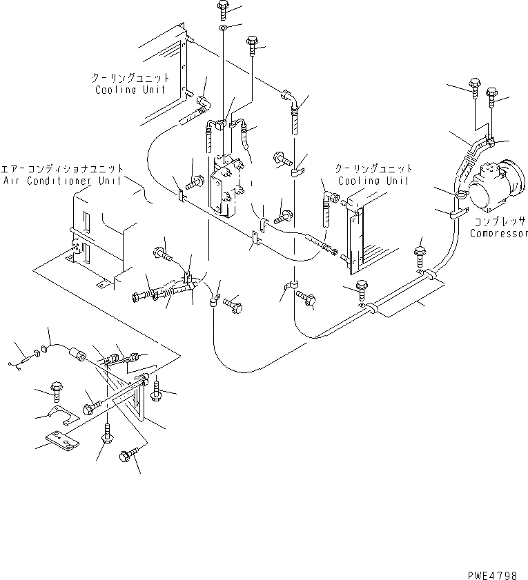 Схема запчастей Komatsu WA450-3A - КРЕПЛЕНИЕ И ПАТРУБКИ КОНДИЦИОНЕРА (ЛИНИЯ КОМПРЕССОРА) КАБИНА ОПЕРАТОРА И СИСТЕМА УПРАВЛЕНИЯ