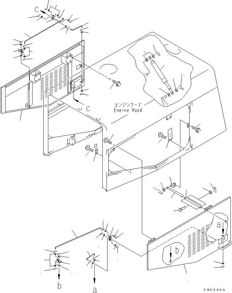 Схема запчастей Komatsu WA450-3A - ДВЕРЦЫ КАПОТА(№-) ЧАСТИ КОРПУСА