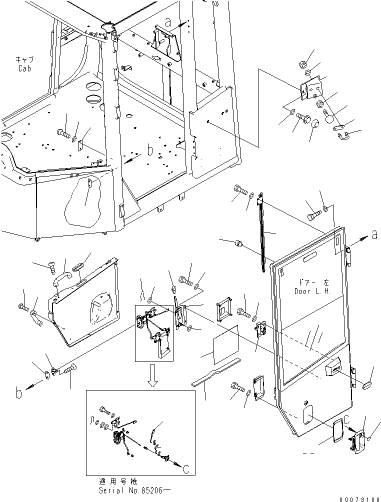 Схема запчастей Komatsu WA450-6 - КАБИНА ROPS (ДВЕРЬ ЛЕВ.) (/) КАБИНА ОПЕРАТОРА И СИСТЕМА УПРАВЛЕНИЯ