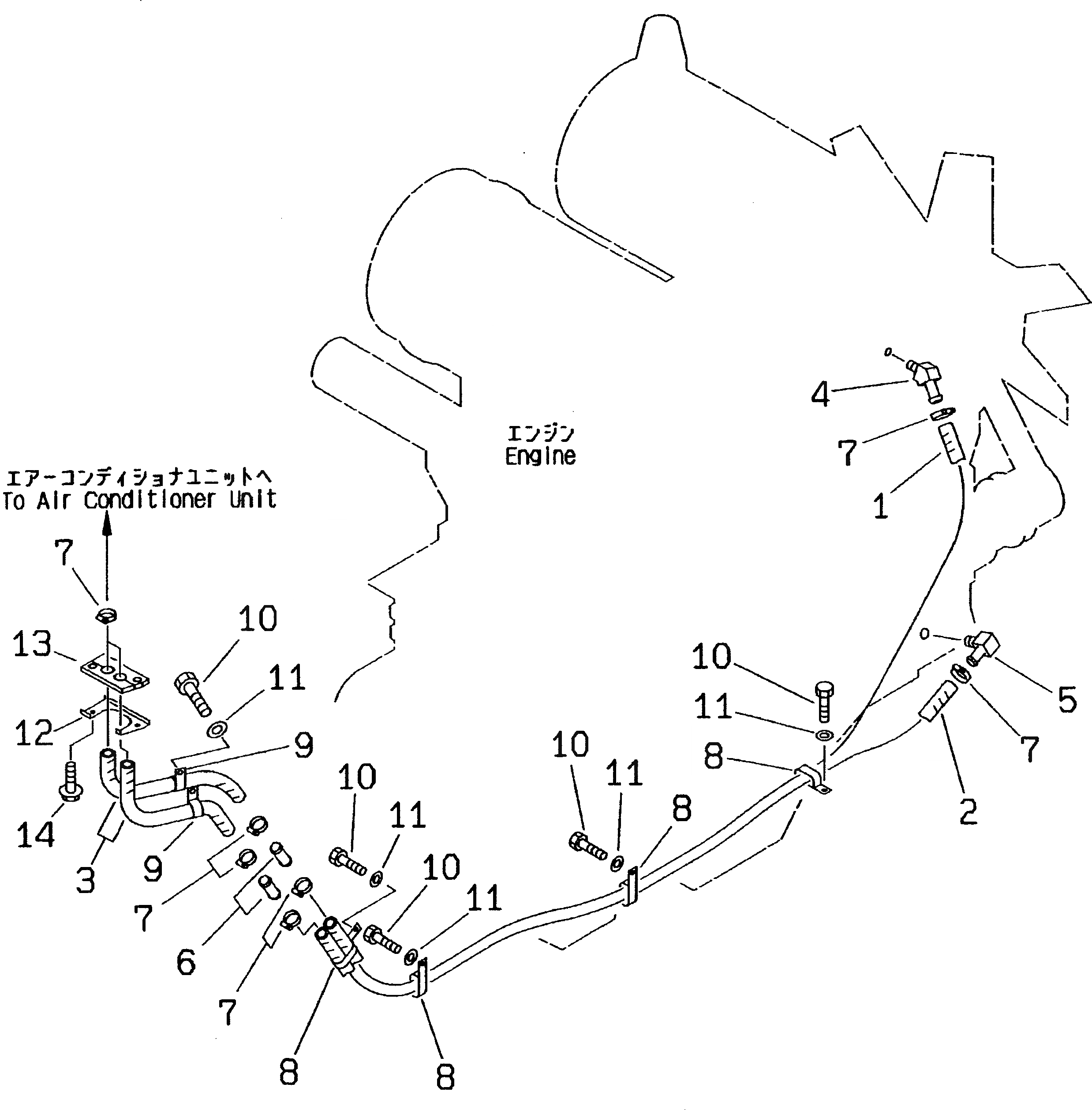 Схема запчастей Komatsu WA450-3-X - КОМПОНЕНТЫ КОНДИЦИОНЕРА (7/8) (ГИДР. ПРОВОД. ОБОГРЕВАТЕЛЯ)(№-) РАМА И ЧАСТИ КОРПУСА