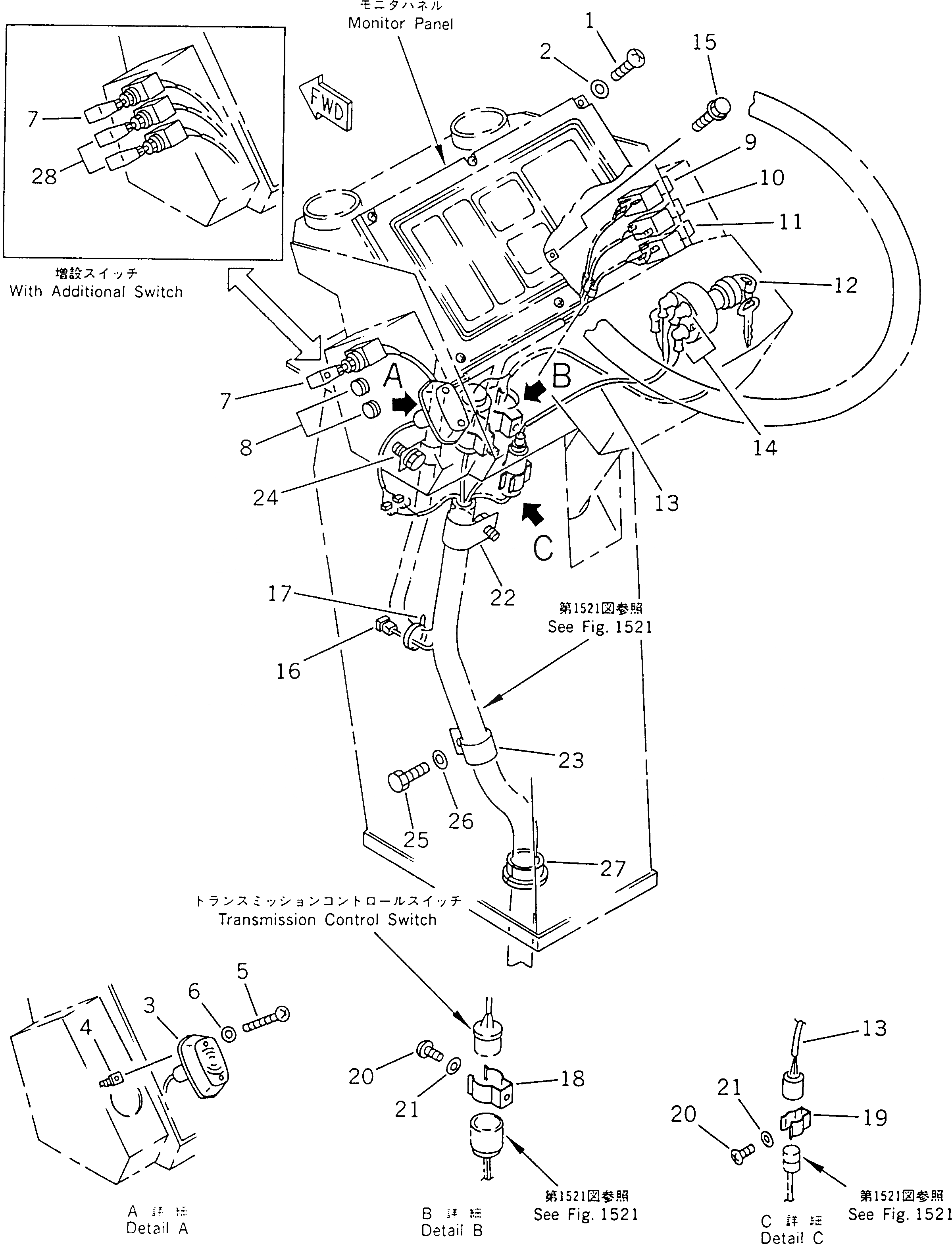 Схема запчастей Komatsu WA470-1 - ПАНЕЛЬ ПРИБОРОВ КОМПОНЕНТЫ ДВИГАТЕЛЯ И ЭЛЕКТРИКА