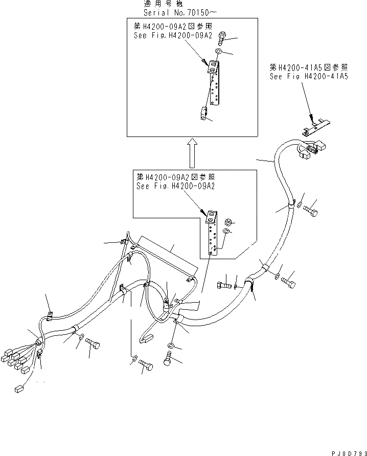 Схема запчастей Komatsu WA470-5 - ПЕРЕДН. Э/ПРОВОДКА (ПРОВОДКА) (ДЛЯ E.P.C. РЫЧАГ) ЭЛЕКТРИКА