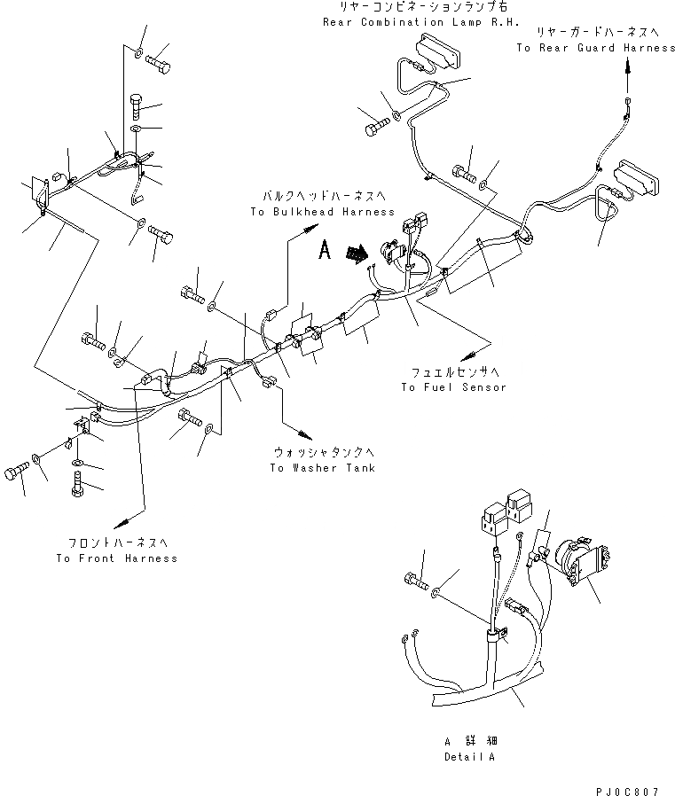 Схема запчастей Komatsu WA470-5 - ЗАДН. Э/ПРОВОДКА ЗАДН. РАМА (КРОМЕ ЯПОН.) ЭЛЕКТРИКА