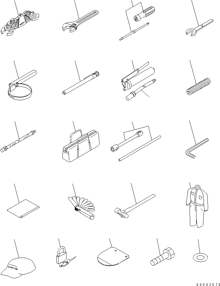 Схема запчастей Komatsu WA470-5 - ИНСТРУМЕНТ (С OVERALL И КРЫШКА¤ WRENCH ДЛЯ КОЛЕСА ВТУЛКА БОЛТ И ЗАЩИТА ОТ ВАНДАЛИЗМА) АКСЕССУАРЫ И ИНСТРУМЕНТ
