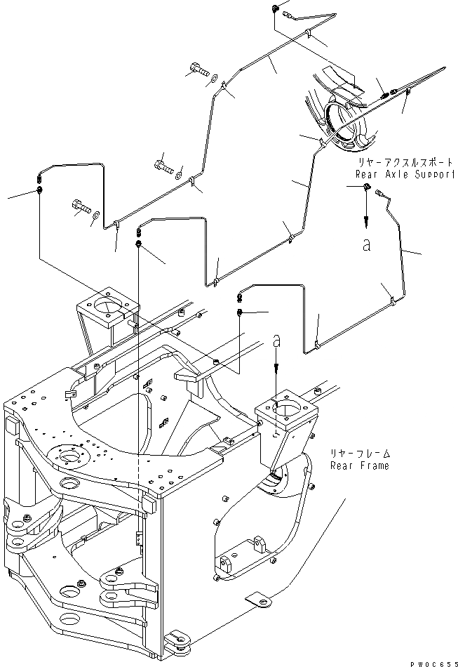 Схема запчастей Komatsu WA470-5 - УДАЛЕННАЯ СМАЗКА (ЗАДН. МОСТ СУППОРТ) ОСНОВНАЯ РАМА И ЕЕ ЧАСТИ