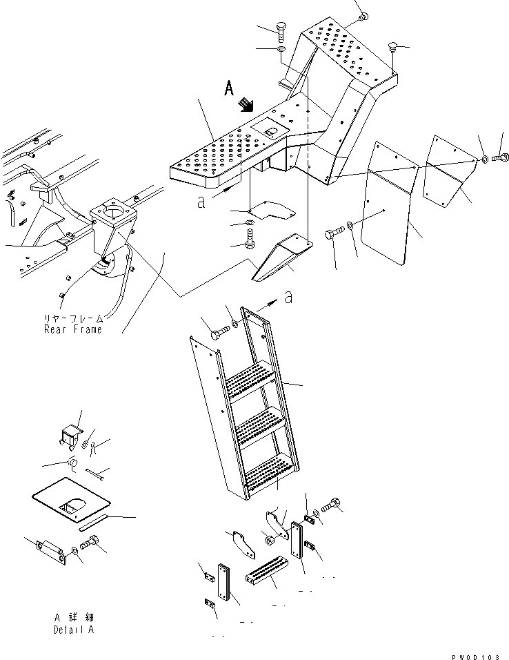 Схема запчастей Komatsu WA470-5 - ЛЕСТНИЦА (ПОЛ ЛЕВ.) ЧАСТИ КОРПУСА