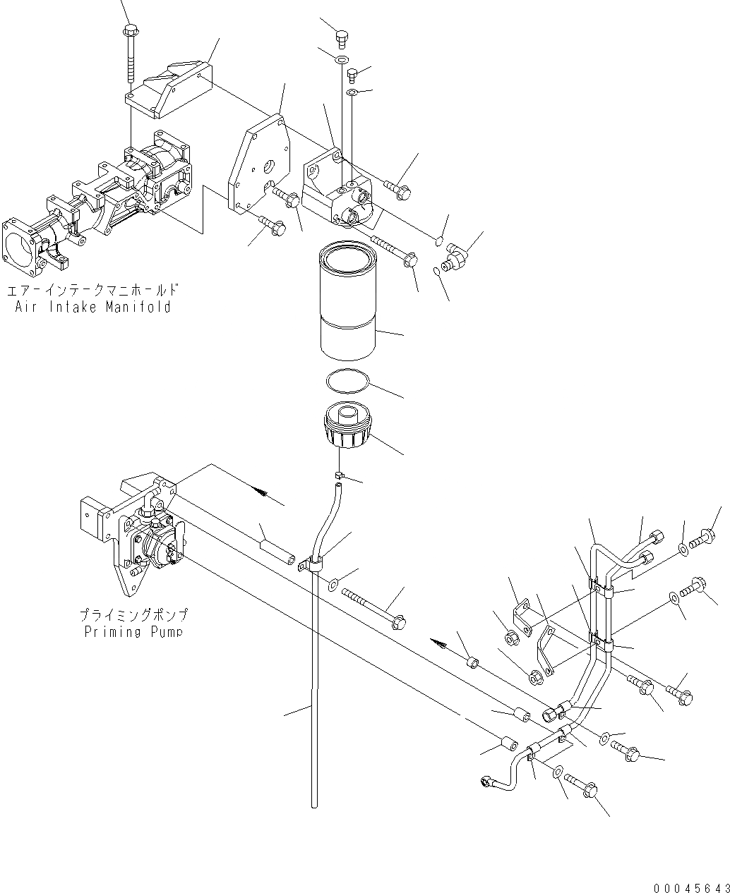 Схема запчастей Komatsu WA470-6 LC - ТОПЛИВН. PRE-ФИЛЬТР. И ТРУБЫ (РЕЗЬБА -/) AA ДВИГАТЕЛЬ