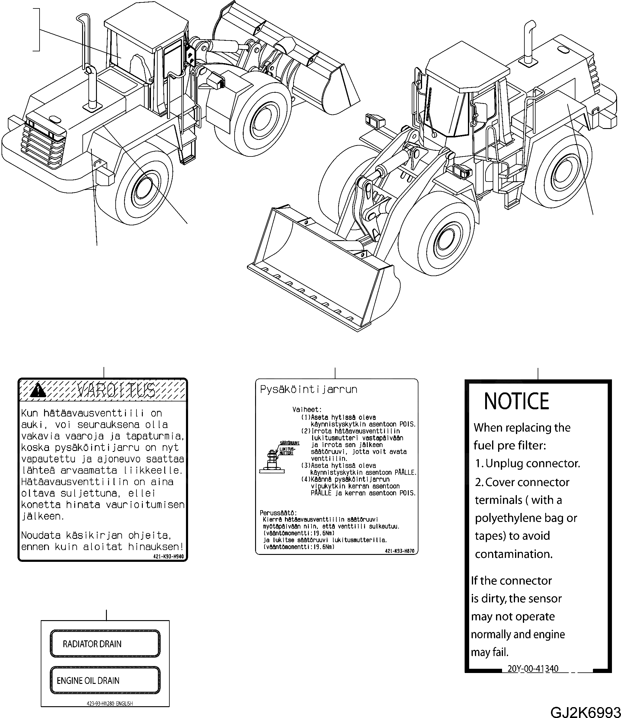 Схема запчастей Komatsu WA470-6 LC - ТАБЛИЧКИ (FINNISH) U МАРКИРОВКА