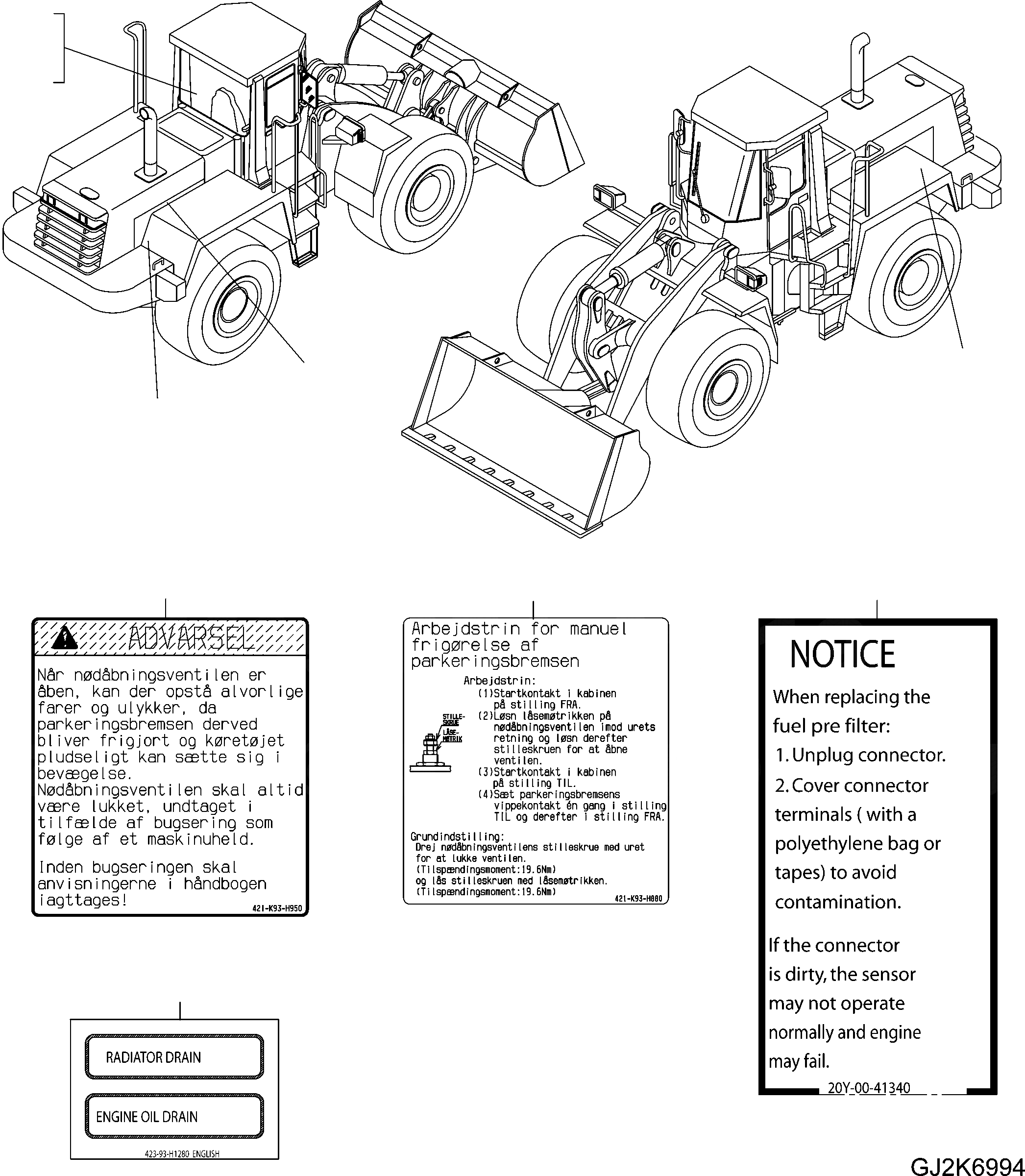 Схема запчастей Komatsu WA470-6 LC - ТАБЛИЧКИ (DANISH) U МАРКИРОВКА