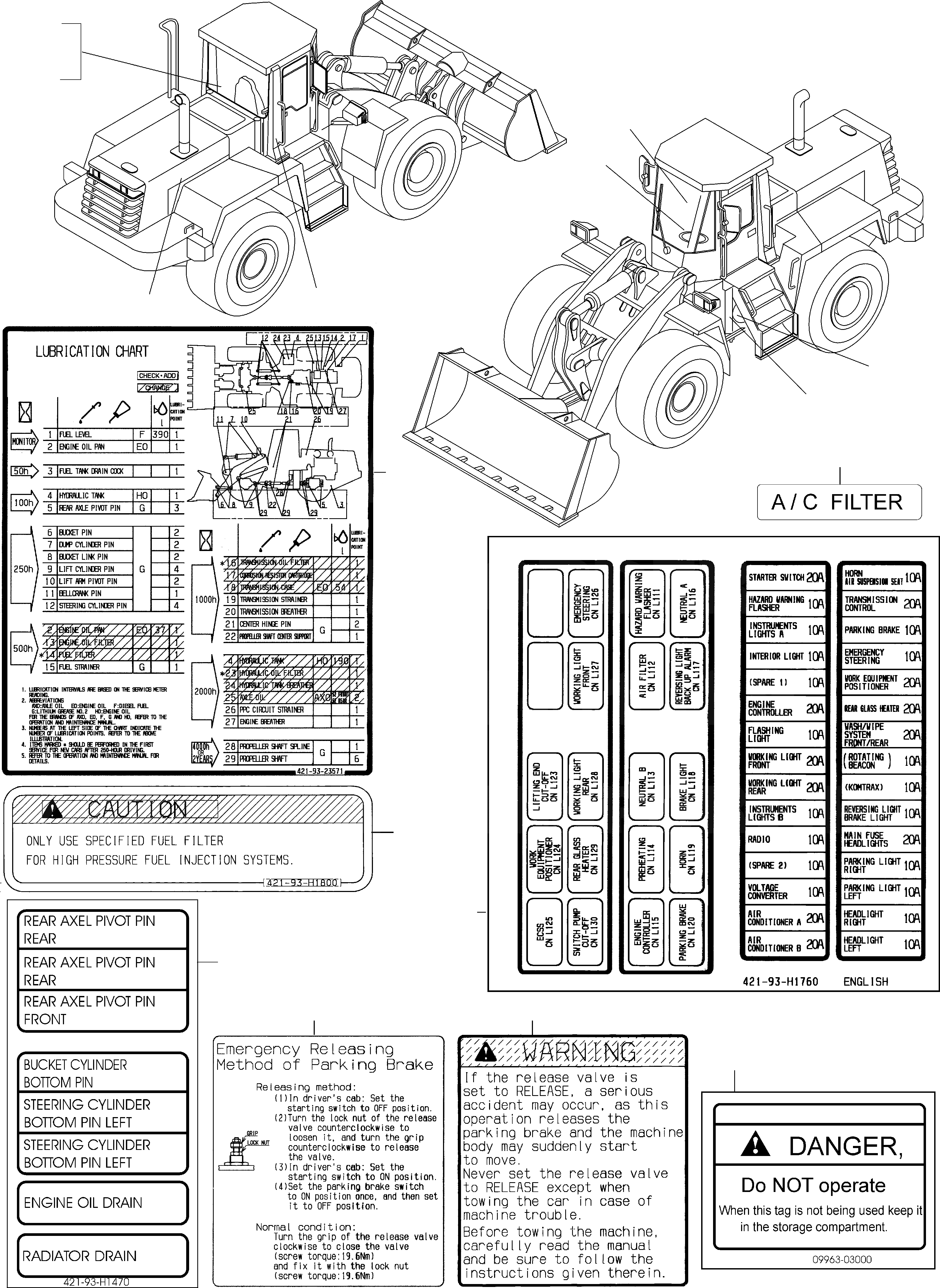 Схема запчастей Komatsu WA470-5 - ТАБЛИЧКИS, АНГЛ. ИНСТРУМЕНТ, АКСЕССУАРЫ, БУКВЕНН.