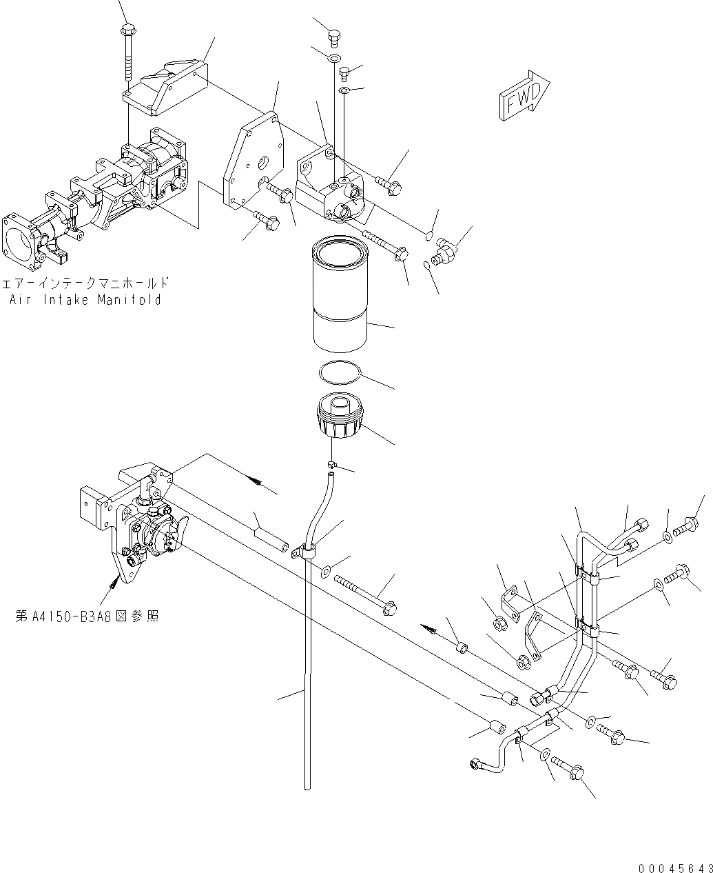 Схема запчастей Komatsu WA470-6 - ТОПЛИВН. PRE-ФИЛЬТР. И ТРУБЫ (РЕЗЬБА -/) AA ДВИГАТЕЛЬ