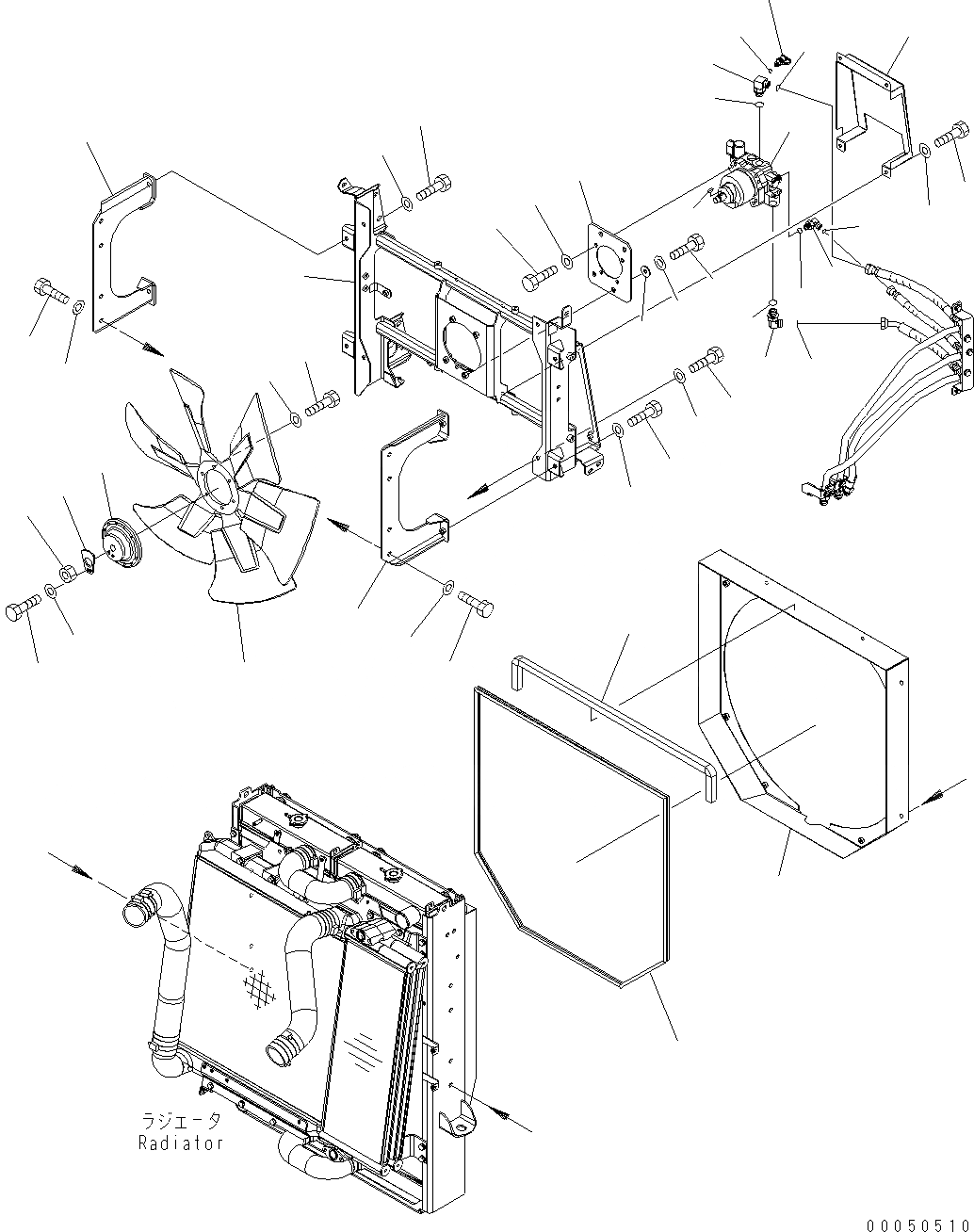 Схема запчастей Komatsu WA470-6 - РАДИАТОР (МОТОР ВЕНТИЛЯТОРА И ЭЛЕМЕНТЫ КРЕПЛЕНИЯ) C СИСТЕМА ОХЛАЖДЕНИЯ