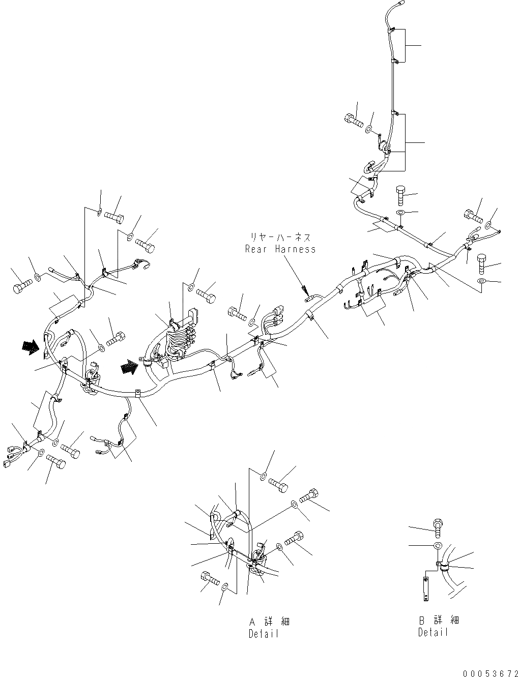 Схема запчастей Komatsu WA470-6 - ЗАДН. Э/ПРОВОДКА (ЭЛЕМЕНТЫ КРЕПЛЕНИЯ /) E ЭЛЕКТРИКА