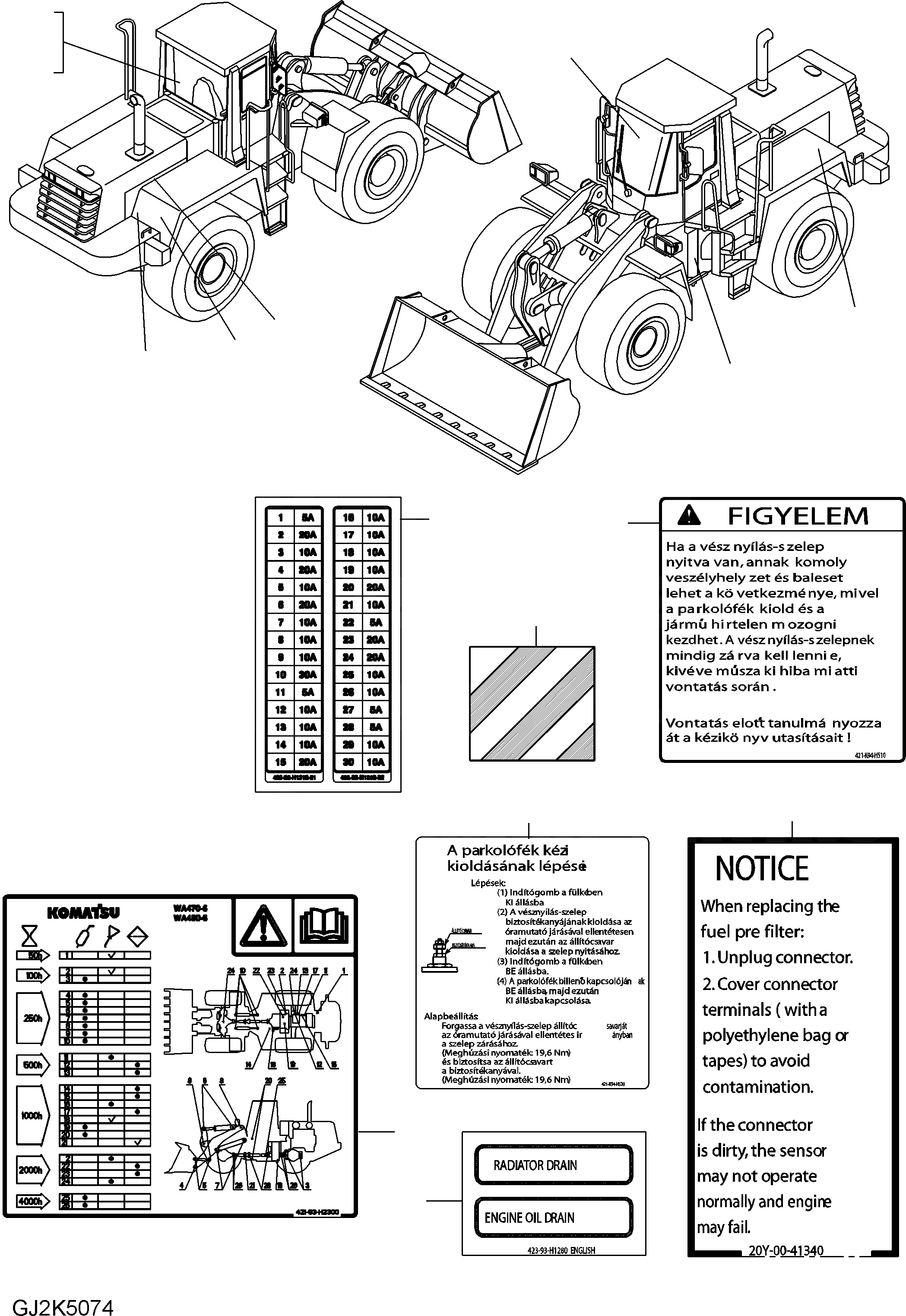 Схема запчастей Komatsu WA470-6 - ТАБЛИЧКИ (HUNGARIAN) U МАРКИРОВКА