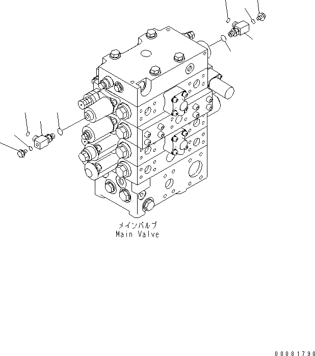 Схема запчастей Komatsu WA480-6 - ОСНОВН. КЛАПАН (ПАТРУБОК) (С 3-Х СЕКЦИОНН. КЛАПАН)(№8-) ГИДРАВЛИКА
