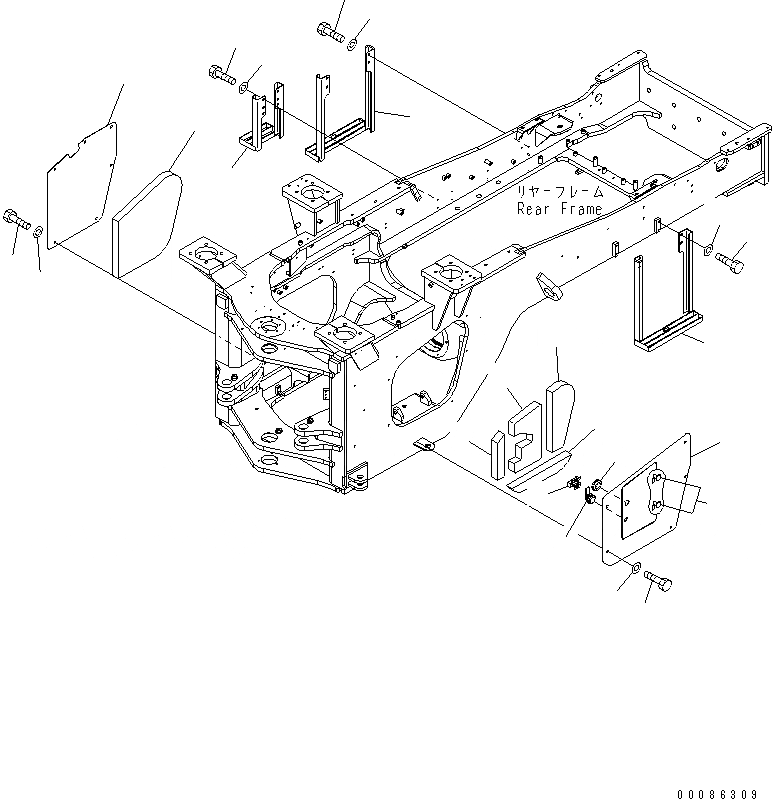 Схема запчастей Komatsu WA480-6 - БЛОКИР. ШАНГА И КРЫШКА(БОКОВ. КРЫШКА) (ДЛЯ АВТОМАТИЧ. СМАЗ.)(№9-) ОСНОВНАЯ РАМА И ЕЕ ЧАСТИ